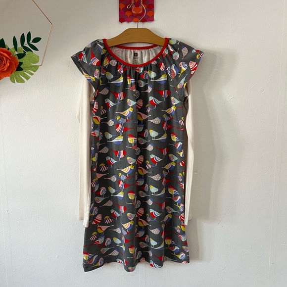 Tea Collection Other - EUC Tea Collection Birds dress sz 10 long sleeve flutter sleeve knee length